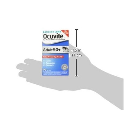 Bausch + Lomb Ocuvite Adult 50+ Suplemento de vitaminas y minerales con luteína, zeaxantina y omega-3, geles suaves, 90 unidades