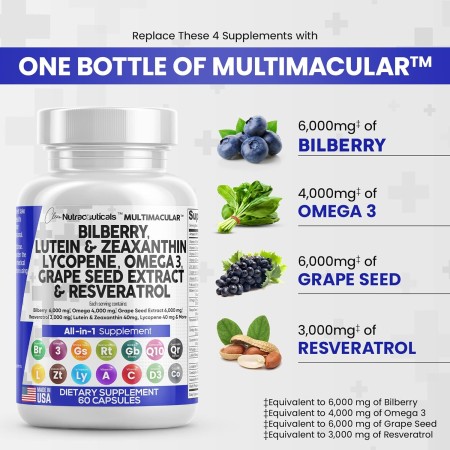 Vitaminas para la salud ocular con arándano, 6000 mg de luteína y zeaxantina, 40 mg de licopeno, 40 mg de resveratrol, 3000 mg