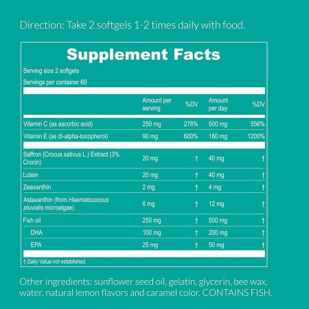 UpNourish AREDS 2+ - Suplemento avanzado de vitamina ocular para salud macular y ojo seco - Luteína, zeaxantina, azafrán,