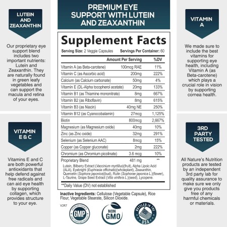 Vitaminas para los ojos – Suplemento de vitaminas y minerales para los ojos contiene luteína, zeaxantina, zinc, vitamina C y E –