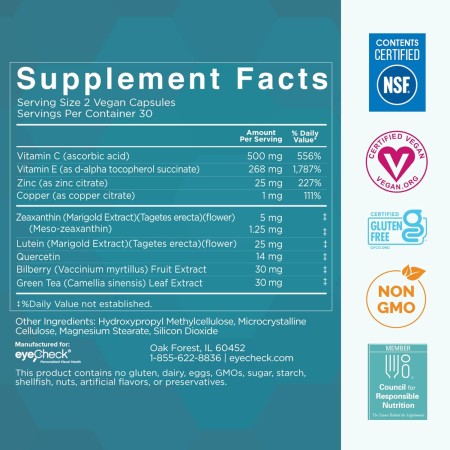 Vitaminas naturales para la salud ocular con luteína de zeaxantina de arándano, suplemento de apoyo macular, fórmula basada en