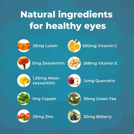 Vitaminas naturales para la salud ocular con luteína de zeaxantina de arándano, suplemento de apoyo macular, fórmula basada en