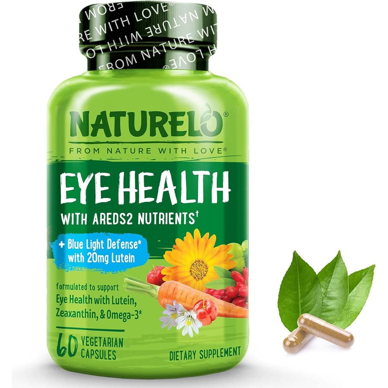 NATURELO Vitaminas para los ojos – AREDS 2 Formula Nutrientes con luteína, zeaxantina, vitamina C, E, zinc y DHA – Suplemento