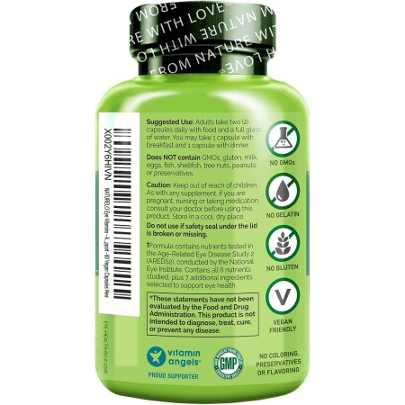 NATURELO Vitaminas para los ojos – AREDS 2 Formula Nutrientes con luteína, zeaxantina, vitamina C, E, zinc y DHA – Suplemento