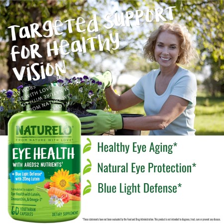 NATURELO Vitaminas para los ojos – AREDS 2 Formula Nutrientes con luteína, zeaxantina, vitamina C, E, zinc y DHA – Suplemento