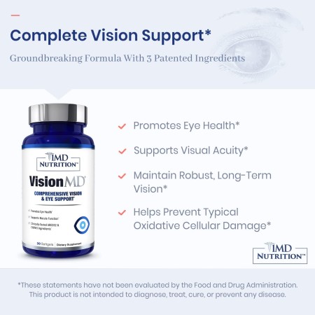 1MD Nutrition VisionMD - Vitamina para ojos CARMIS - Suplemento ocular para adultos - con OptiLut luteína y zeaxantina - Apoya